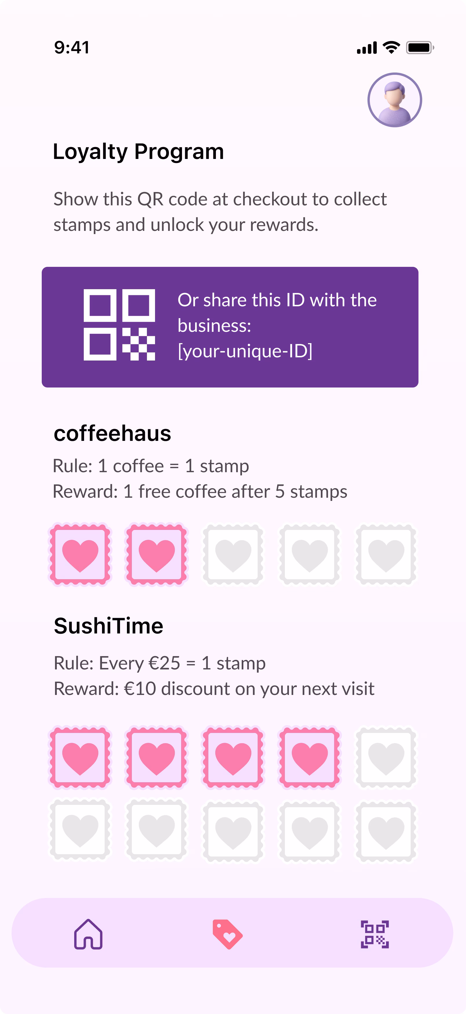 Foods Love loyalty program screen